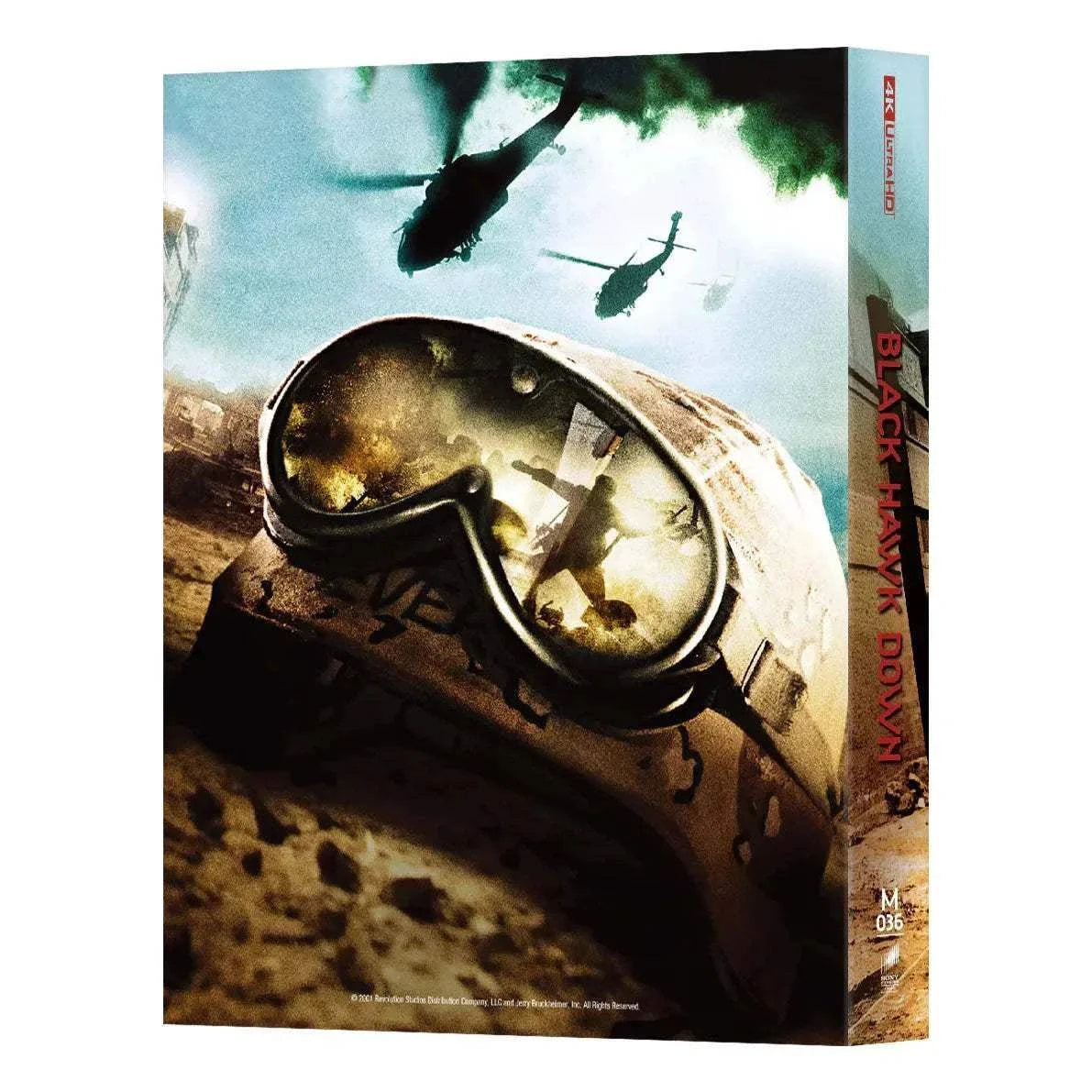 Black Hawk Down Steelbook 4K UHD and Blu-Ray with lenticular cover featuring combat goggles and helicopters in action