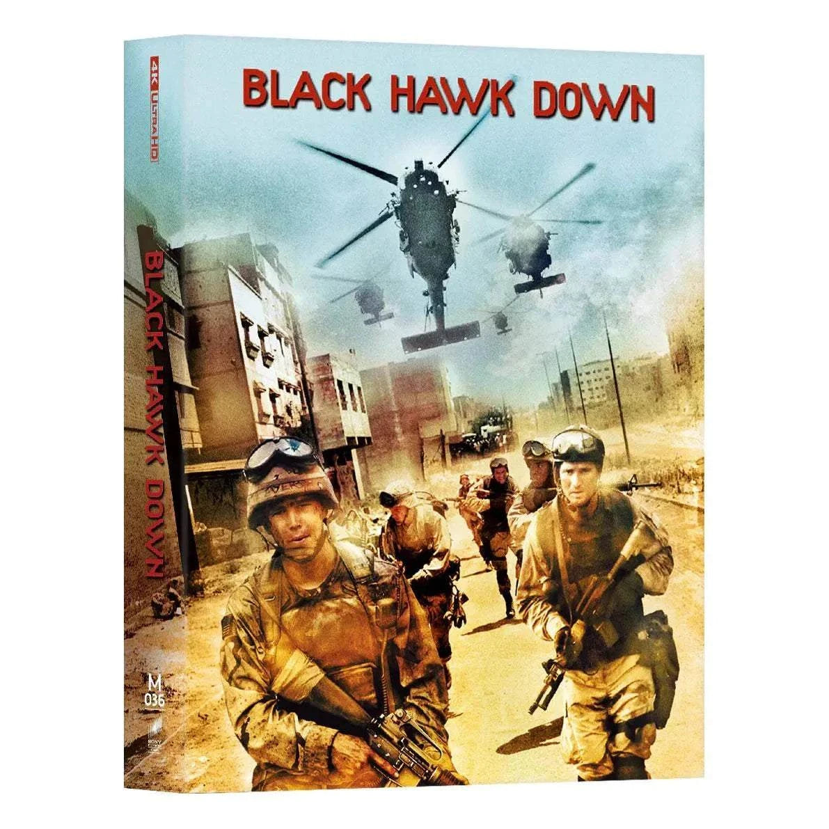 Black Hawk Down Steelbook 4K UHD and Blu-Ray with lenticular cover featuring soldiers and helicopters in combat scene