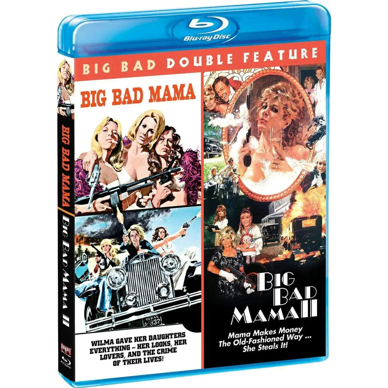 Big Bad Mama and Big Bad Mama II Blu-Ray double feature cover with pre-order details and release date