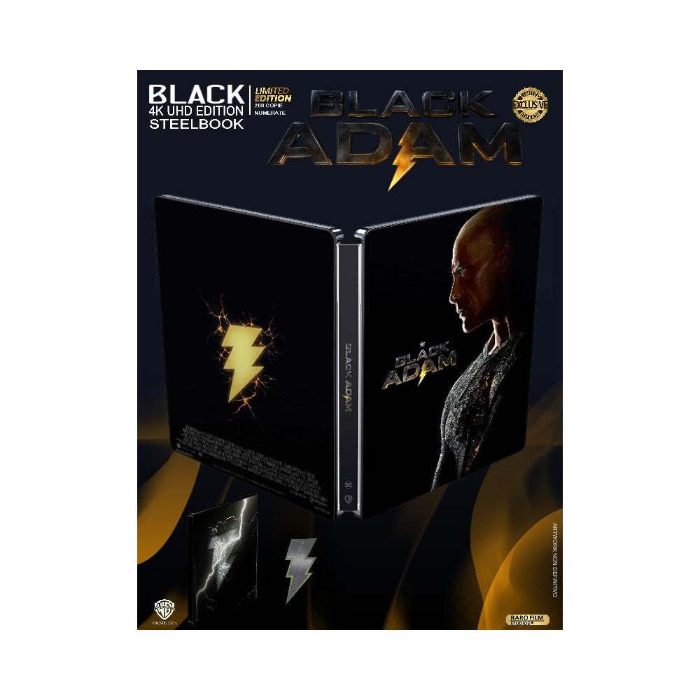 Black Adam BLACK Edition 4K UHD Steelbook limited edition with striking lightning bolt and character profile design
