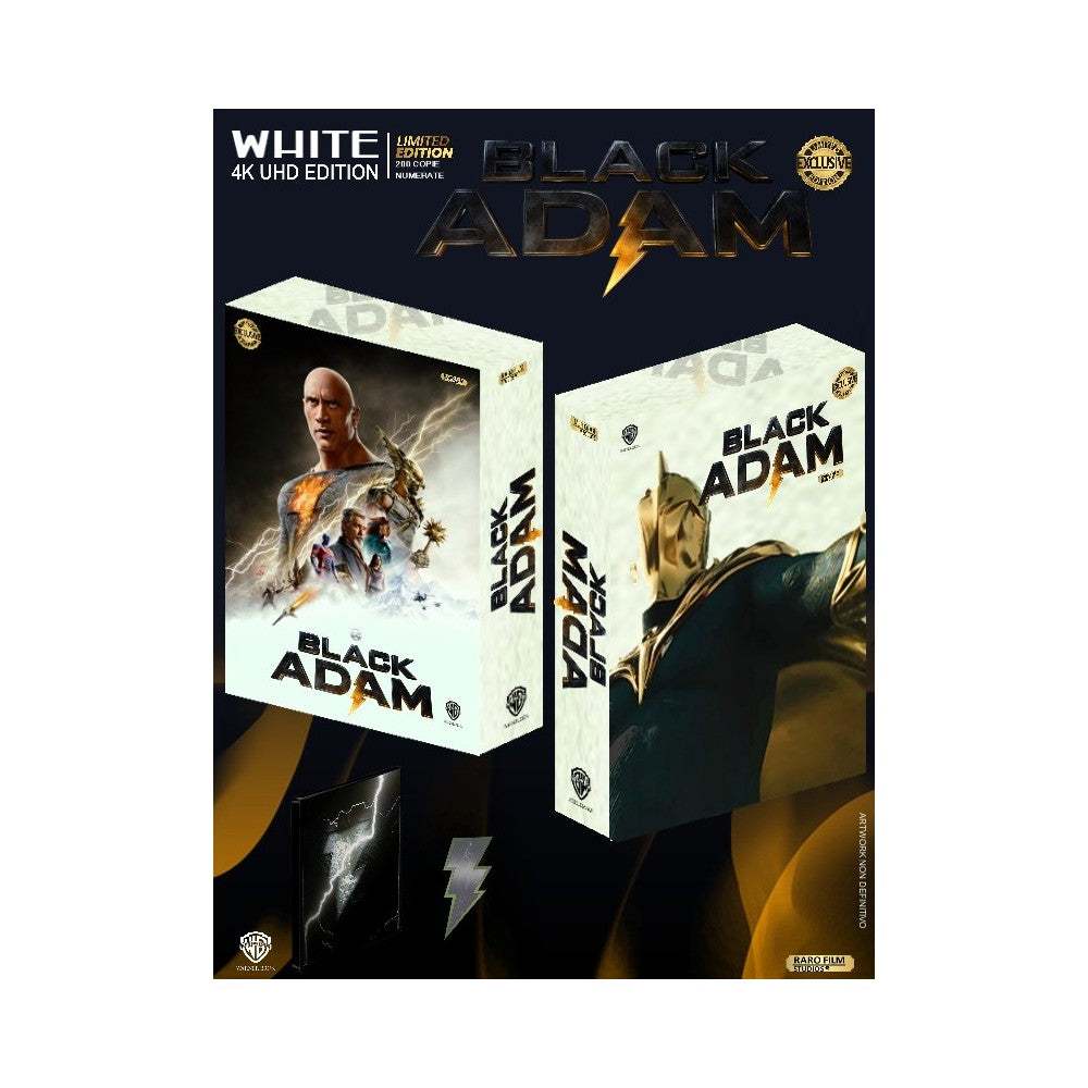 Black Adam WHITE Edition 4K UHD limited edition packaging with exclusive protective box and artwork from RaroFilm Studios.