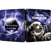 The Bride Of Frankenstein UK Limited Edition Steelbook 4K Ultra HD and Blu-Ray cover with lightning and monster bride illustration