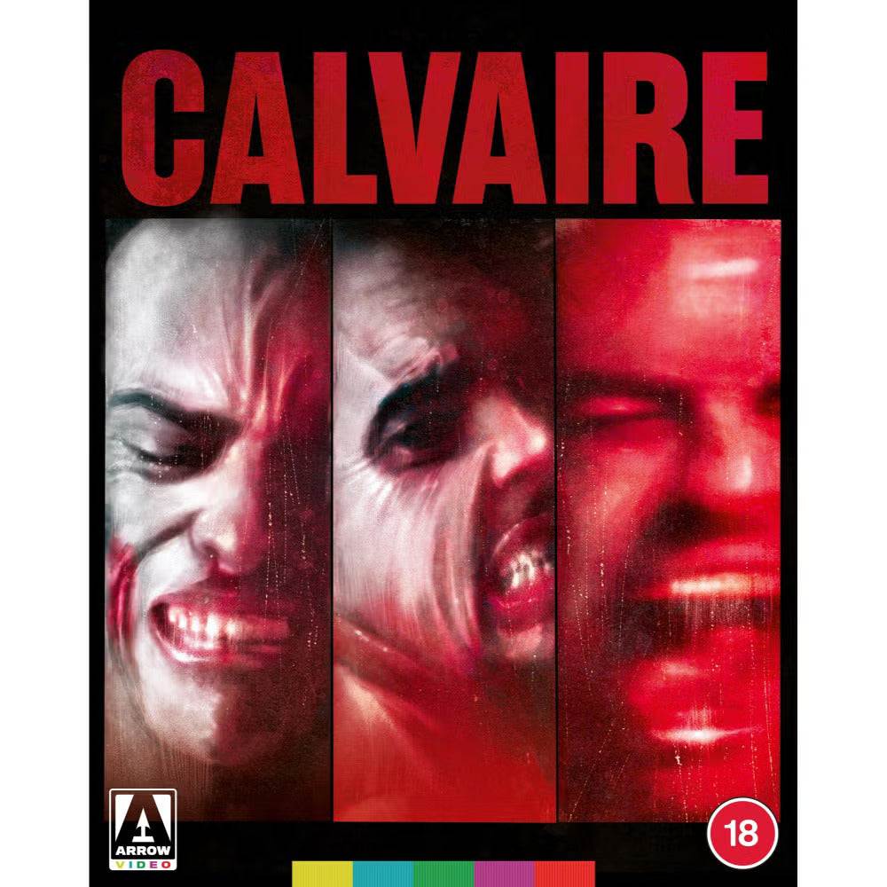 Calvaire Limited Edition Blu-Ray cover with intense red and black design featuring three distressed faces and Arrow Films UK logo
