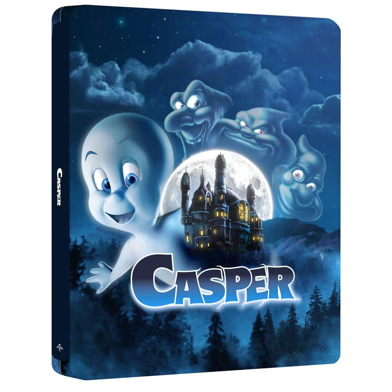 Casper 30th Anniversary limited edition 4K UHD Blu-Ray steelbook with ghostly trio and haunted manor cover art