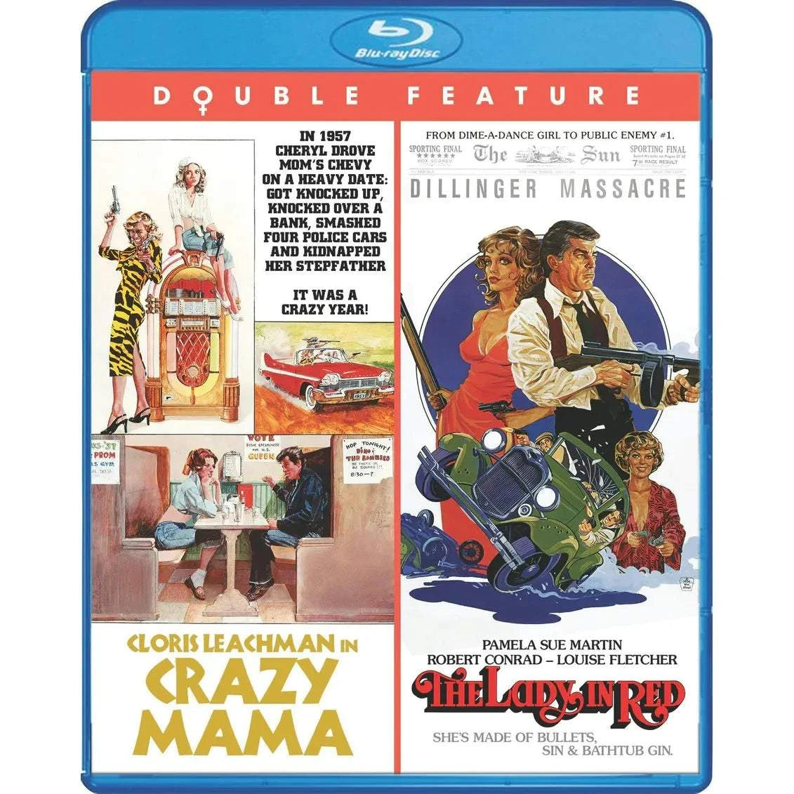 PRE-ORDER Crazy Mama and The Lady In Red Blu-Ray double feature cover with release date and actor highlights