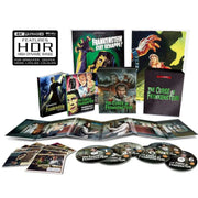 Limited collector's edition set of The Curse of Frankenstein 4K Ultra HD and Blu-Ray with six discs, artwork, booklet, and poster in a leather-feel slipcase