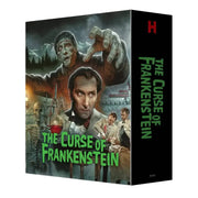 The Curse of Frankenstein limited collectors edition 4K Ultra HD and Blu-Ray set with detailed horror-themed artwork featuring Frankenstein’s monster and Baron Frankenstein.