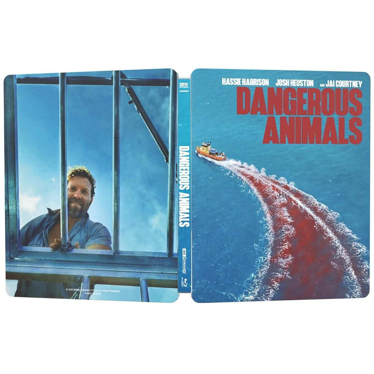 Dangerous Animals 4K UHD Blu-Ray steelbook with boat and man behind bars cover art