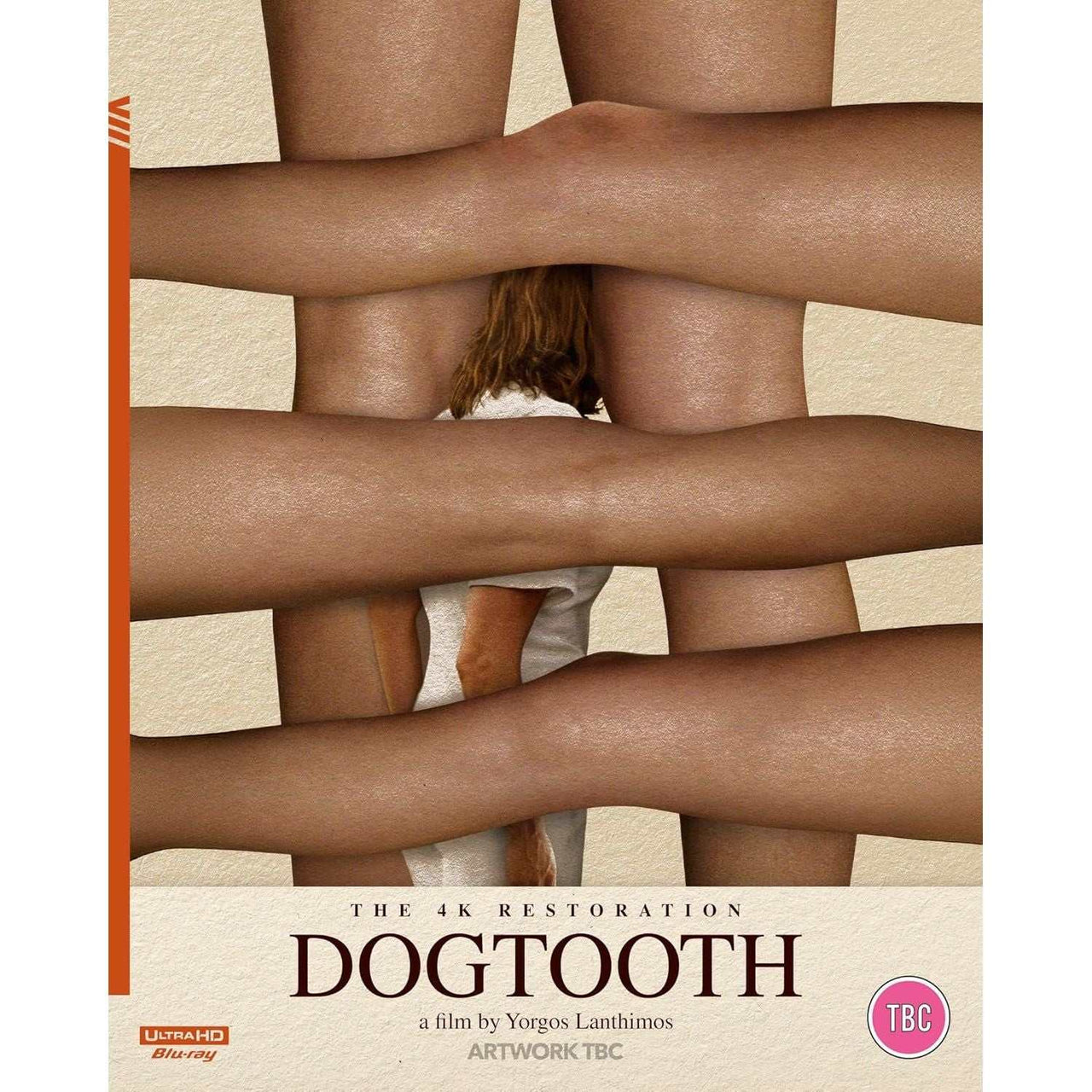 Dogtooth 4K UHD movie cover with interlaced arms and legs design by Yorgos Lanthimos
