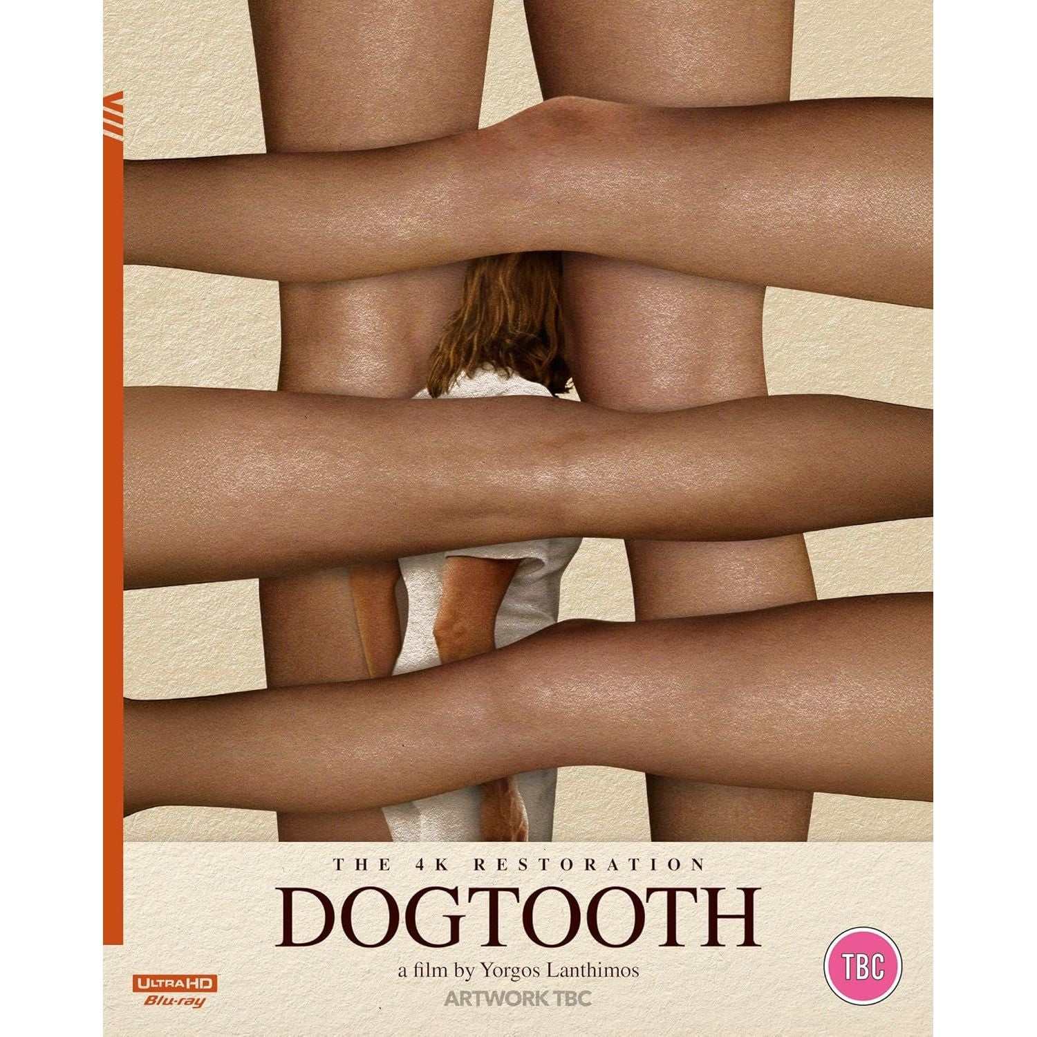 Dogtooth 4K UHD movie cover with interlaced arms and legs design by Yorgos Lanthimos