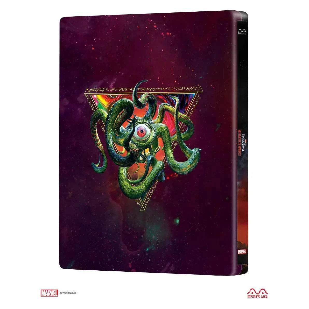 Doctor Strange in the Multiverse disc-less Steelbook featuring an eye and tentacles design with full glossy and debossed title finish