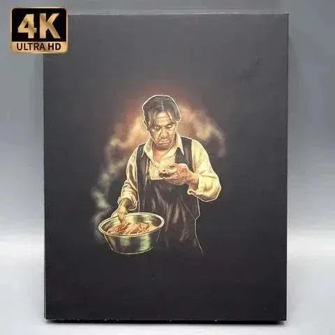 Vinegar Syndrome - Ebola Syndrome 4K UHD + Blu-Ray with slipcover, displaying a dramatic cover art featuring a man holding a bowl, enhanced with high-dynamic-range.