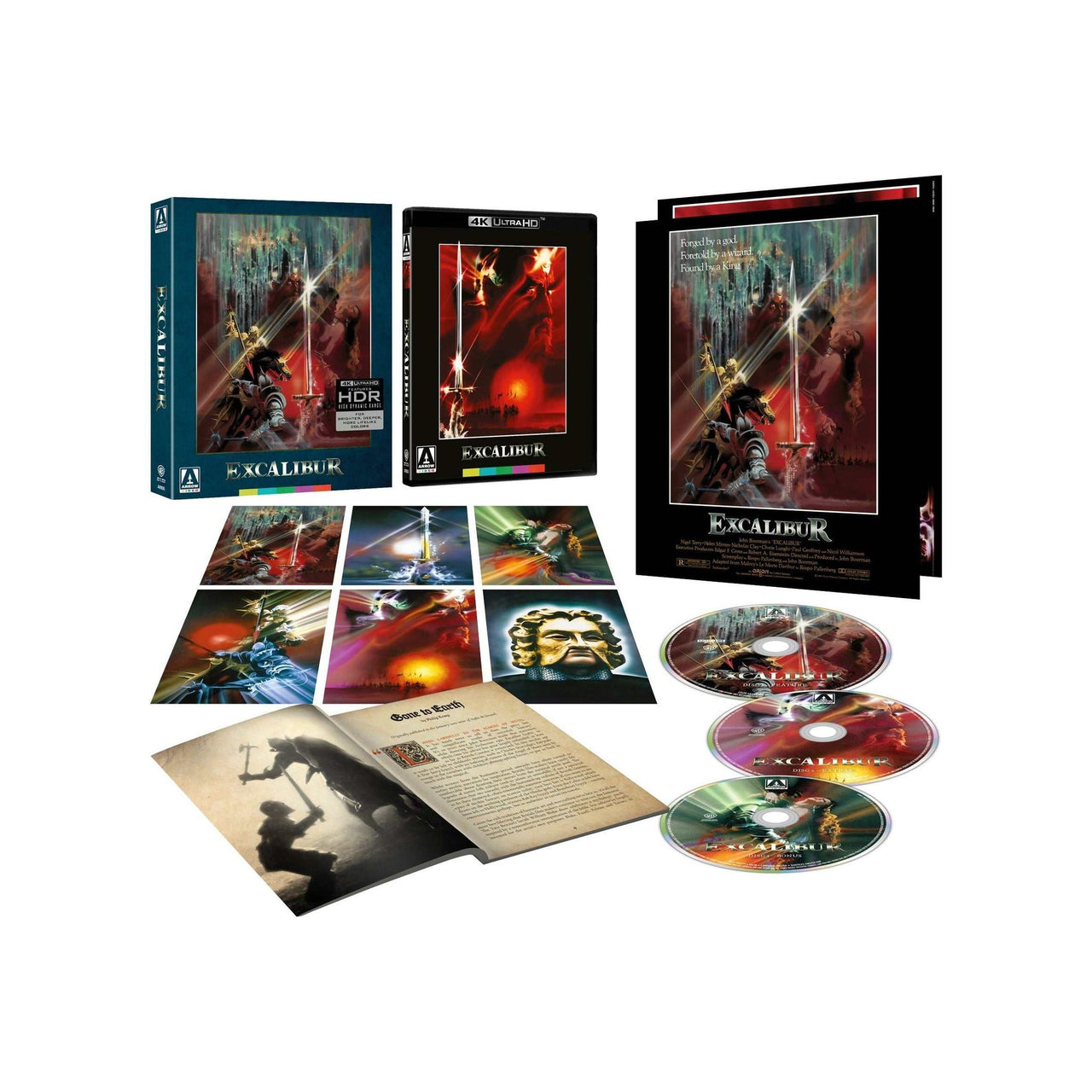 Excalibur Limited Edition 4K UHD and Blu-Ray set with slipcase, booklet, art cards, and exclusive extras