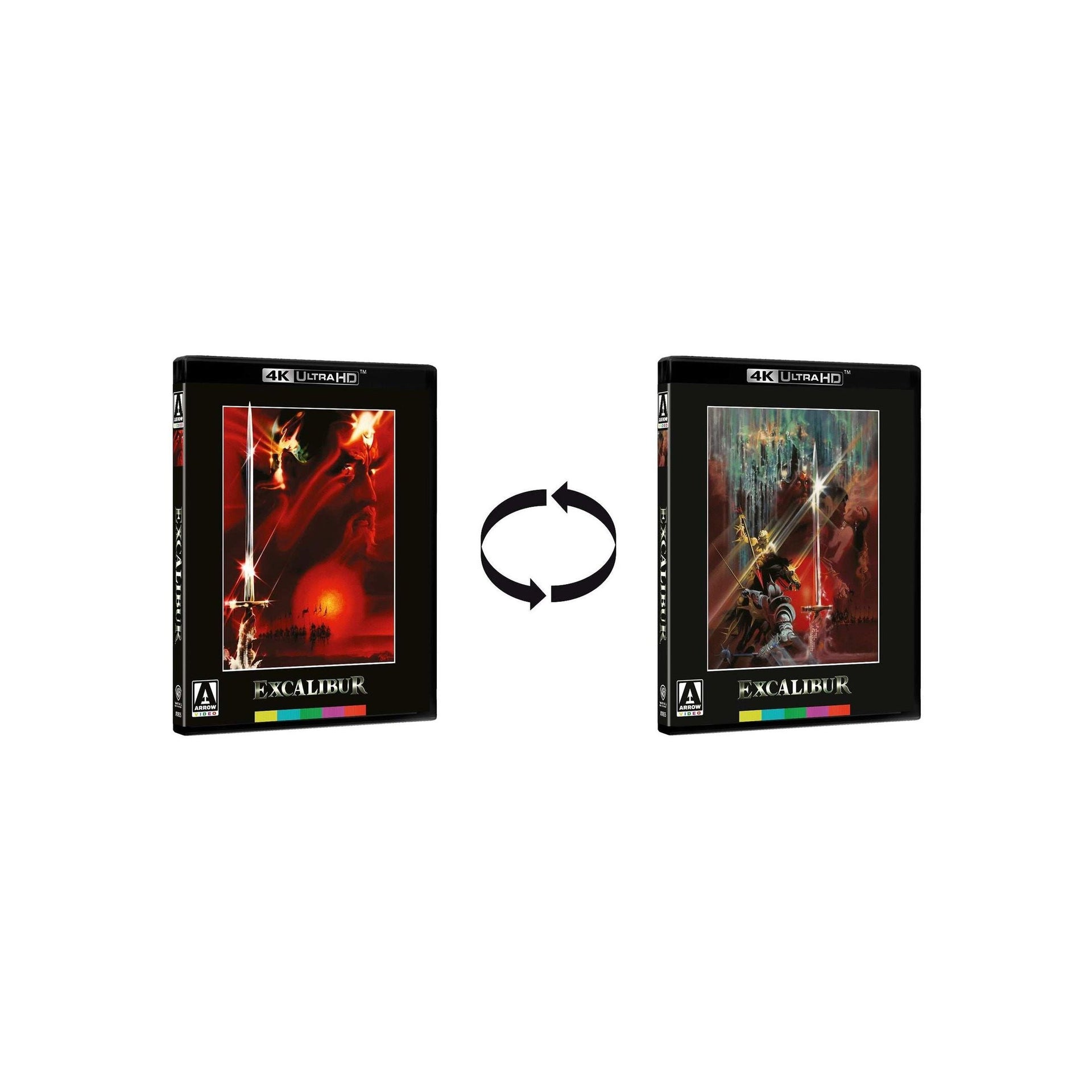 Excalibur Limited Edition 4K UHD and Blu-Ray with reversible slipcase featuring two original artwork covers