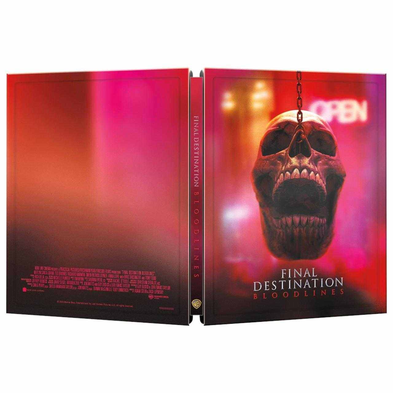 Final Destination 6 Bloodlines UK Limited Edition Steelbook 4K Ultra HD with hanging skull cover design and red background