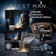 First Man 4K UHD limited edition steelbook with full slip, booklet, posters, and movie stills cards