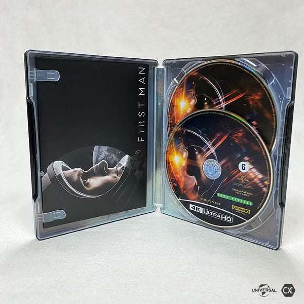 First Man 4K UHD and Blu-Ray Limited Edition steelbook with full slip case and exclusive booklet.