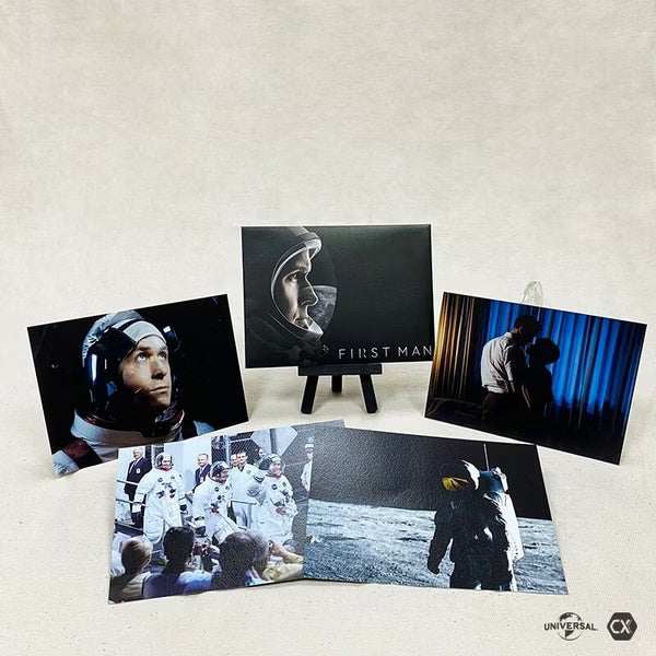 First Man 4K UHD limited edition steelbook with glossy full slip, booklet, posters, and movie stills cards
