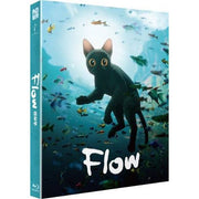 Flow Blu-Ray limited edition lenticular slipcover featuring animated black cat underwater surrounded by colorful fish