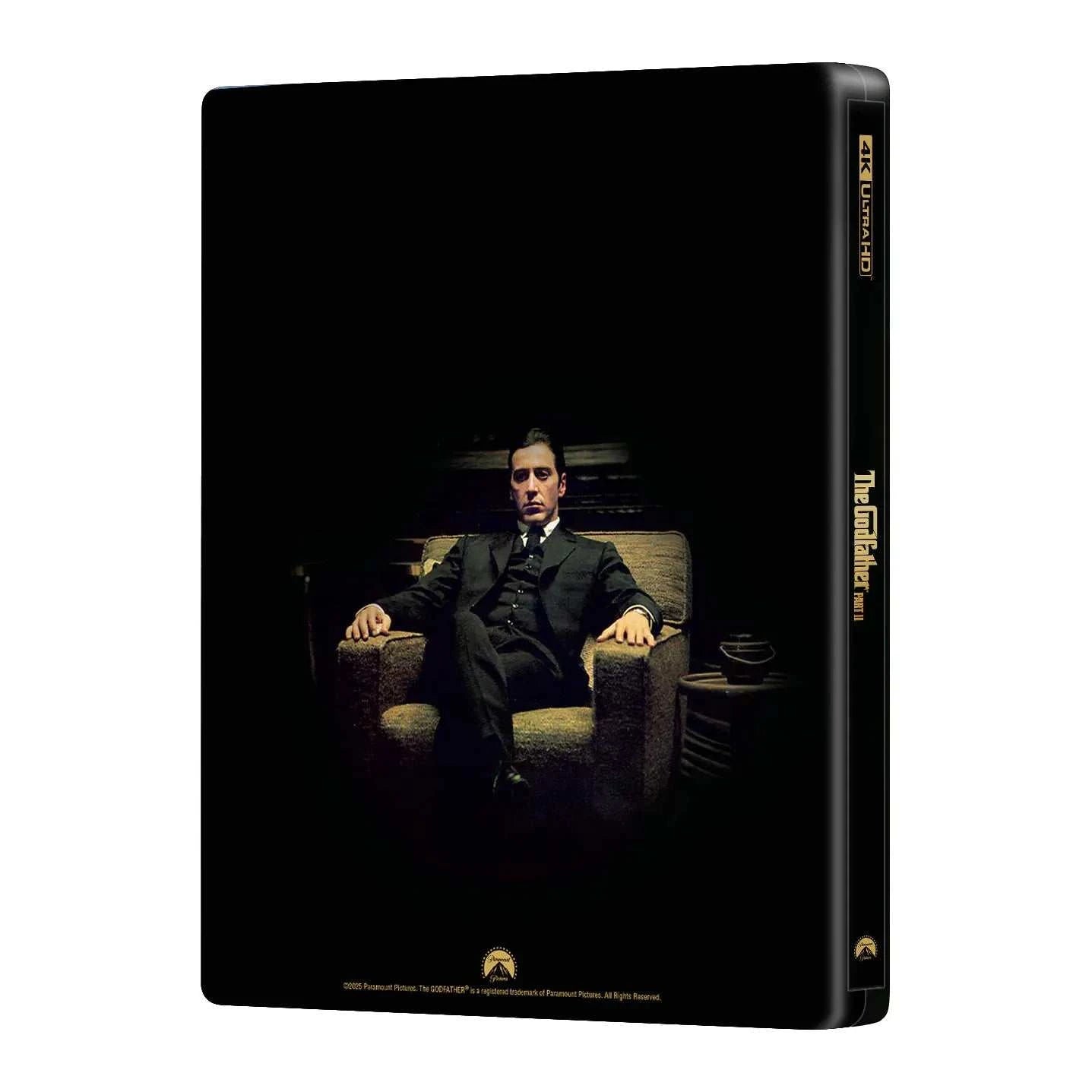 The Godfather Part II Steelbook 4K UHD Blu-Ray full slip edition featuring Michael Corleone on a black glossy cover by Manta Lab