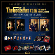 The Godfather Part III full slip steelbook 4K UHD and Blu-Ray collectible set with booklet, postcards, and character cards.