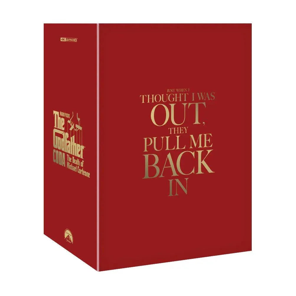 The Godfather Part III steelbook 4K UHD and Blu-Ray pre-order box set with gold foil text and exclusive packaging