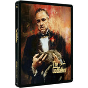 The Godfather 4K UHD limited edition steelbook with Marlon Brando holding a cat artwork