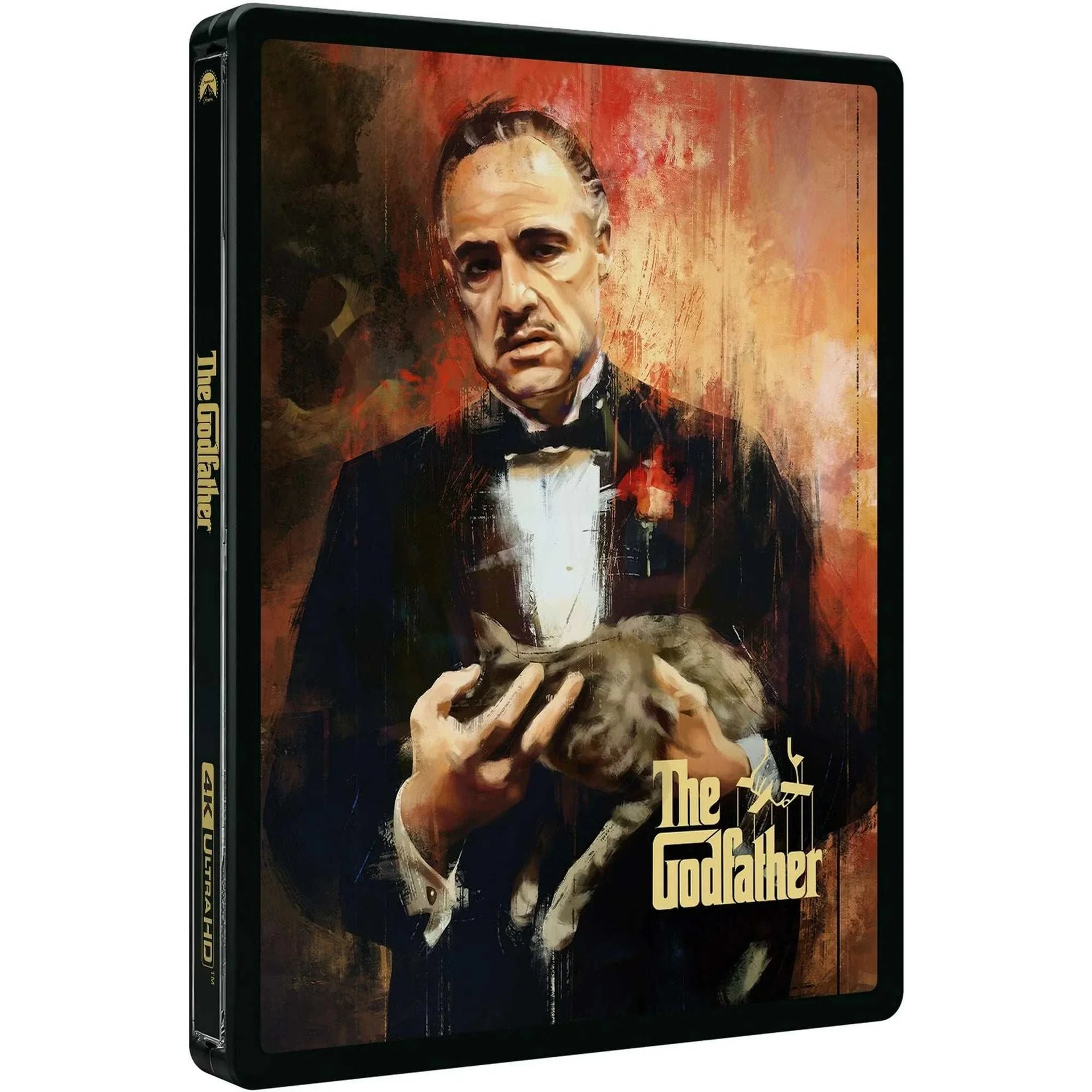 The Godfather 4K UHD limited edition steelbook with Marlon Brando holding a cat artwork