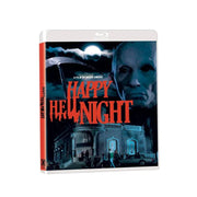Happy Hell Night 1991 4K UHD Blu-ray horror movie cover with eerie masked face and dark building background