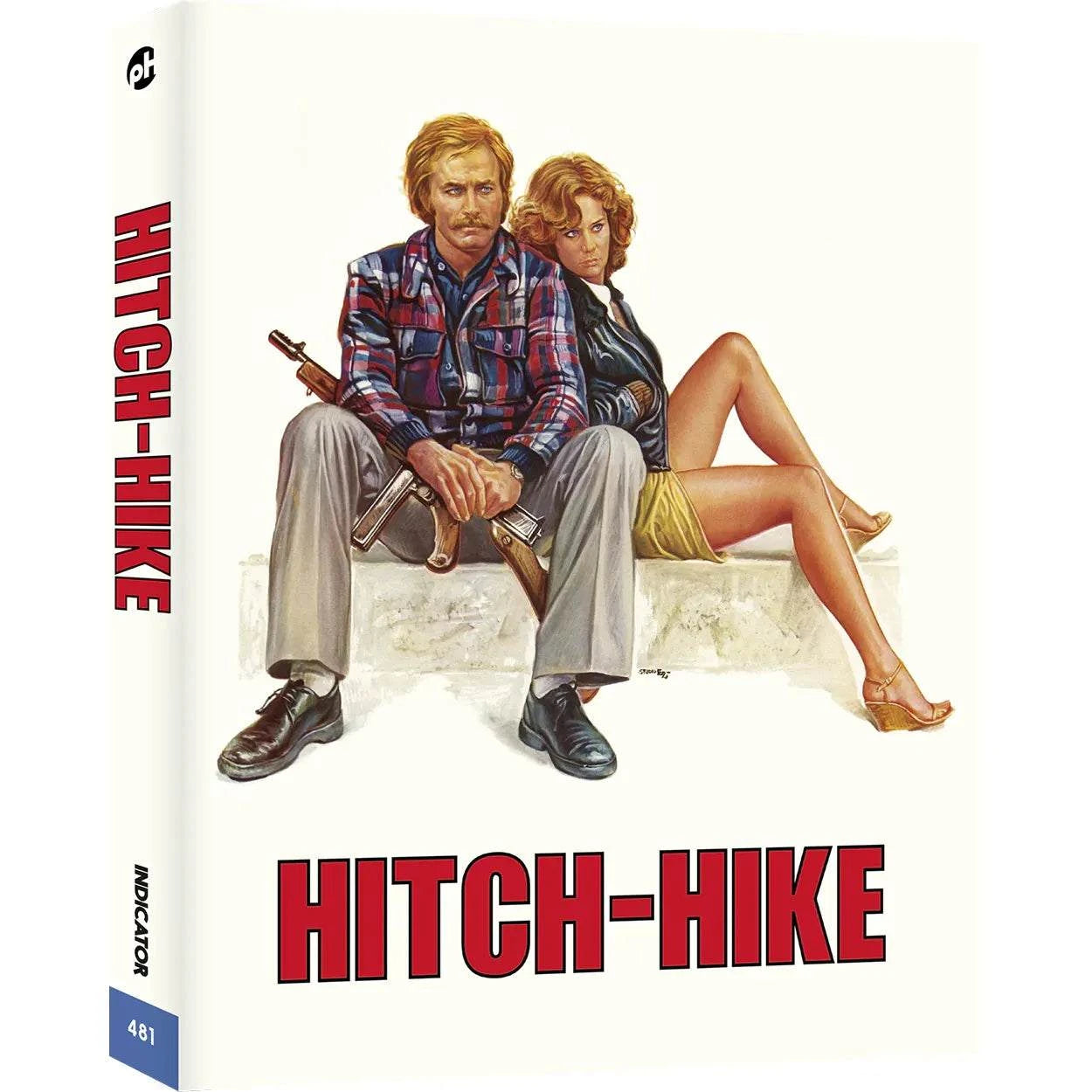 Hitch-Hike Limited Edition 4K Ultra HD cover featuring Franco Nero and Corinne Cléry sitting with weapons, Indicator UK slipcase and booklet
