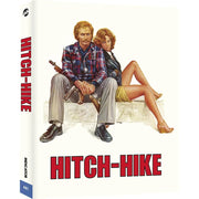 Hitch-Hike Limited Edition 4K Ultra HD cover featuring Franco Nero and Corinne Cléry sitting with weapons, Indicator UK slipcase and booklet