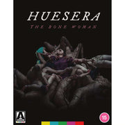 Huesera The Bone Woman Blu-ray cover featuring dark, eerie imagery with intertwined bodies and haunting atmosphere