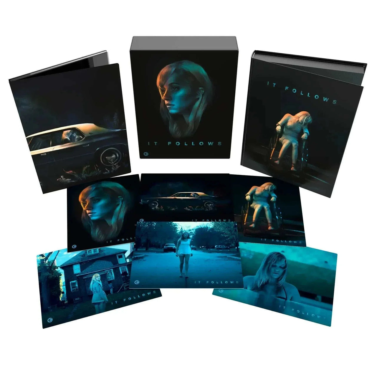 It Follows Deluxe Limited Edition 4K UHD and Blu-ray set with rigid slipcase, art book, and collector's cards