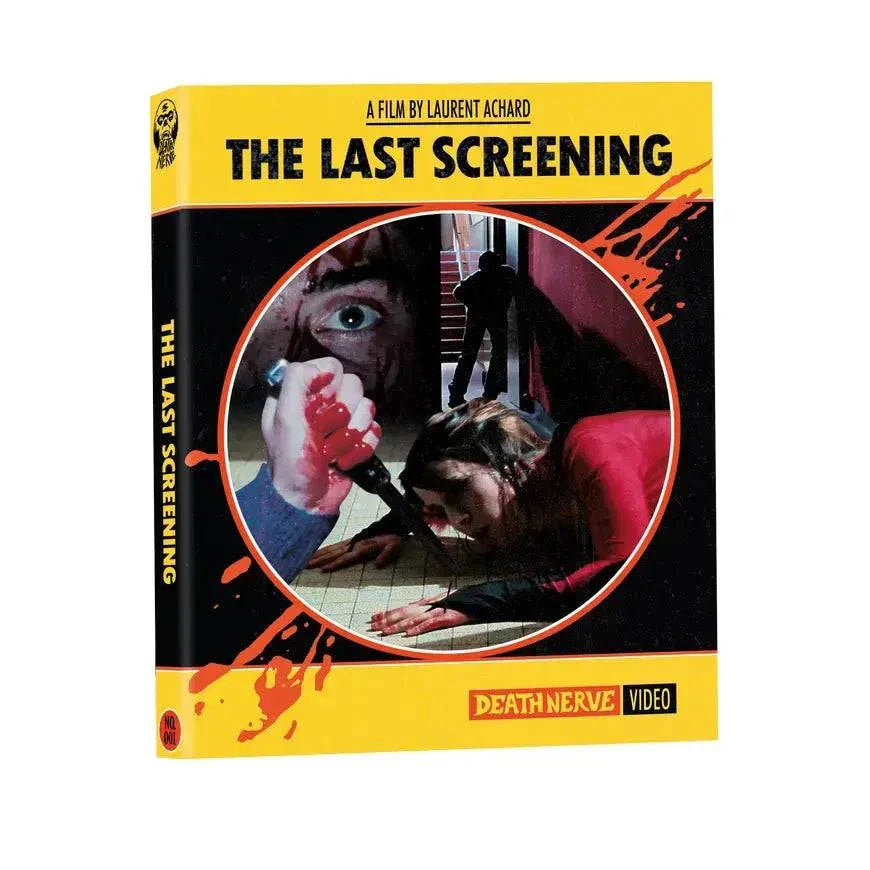 The Last Screening Blu-ray with limited edition yellow slipcover featuring horror film imagery by Death Nerve Video