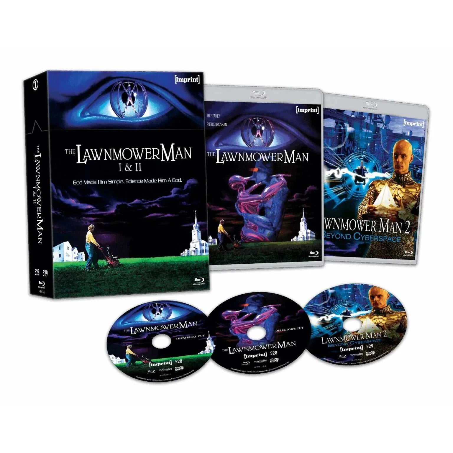 The Lawnmower Man I & II limited edition 3-disc Blu-ray set with hardbox packaging and sci-fi horror movie covers