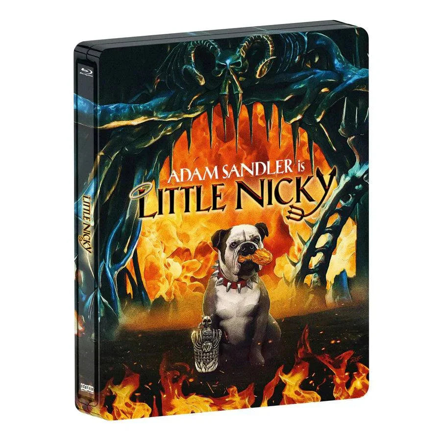 Little Nicky limited edition Blu-Ray steelbook pre-order with fiery cover featuring a dog and demonic imagery