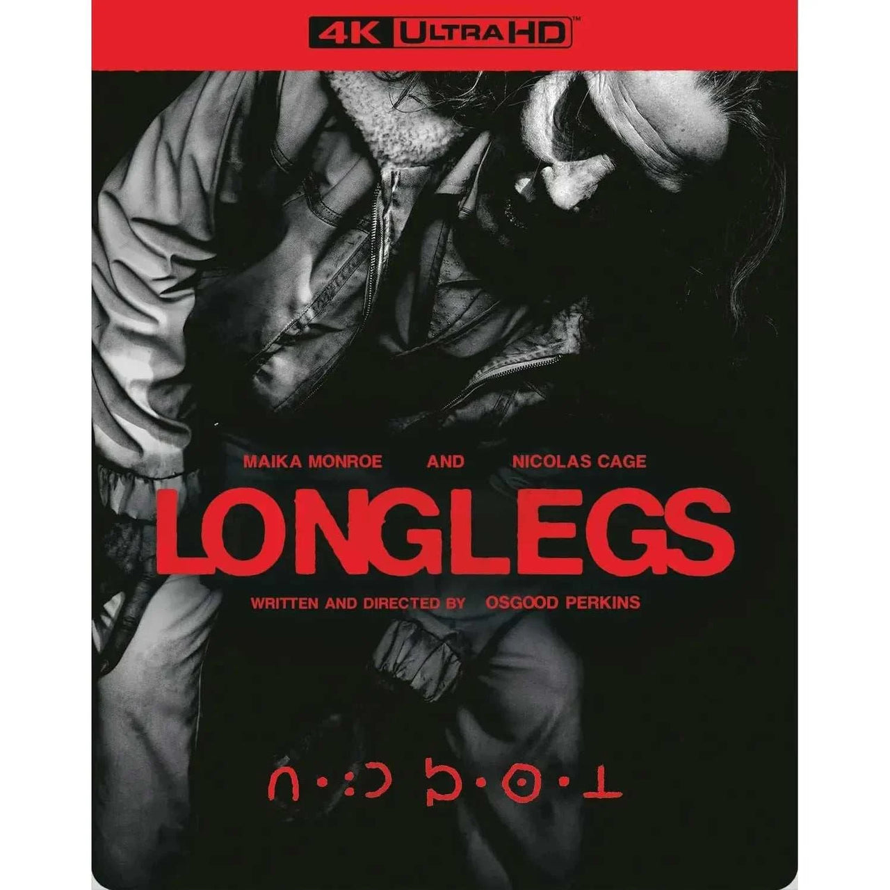 Longlegs 4K UHD Steelbook with Slipcover featuring Maika Monroe and Nicolas Cage, directed by Osgood Perkins.