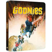 The Goonies Limited Edition UK Steelbook 4K UHD and Blu-Ray with debossed title featuring adventure movie cover artwork