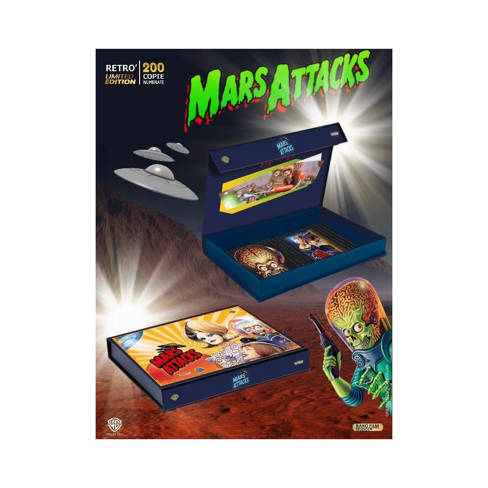 Mars Attacks Blu-Ray Retro Edition metalbox with exclusive booklet, poster, and collectible cards