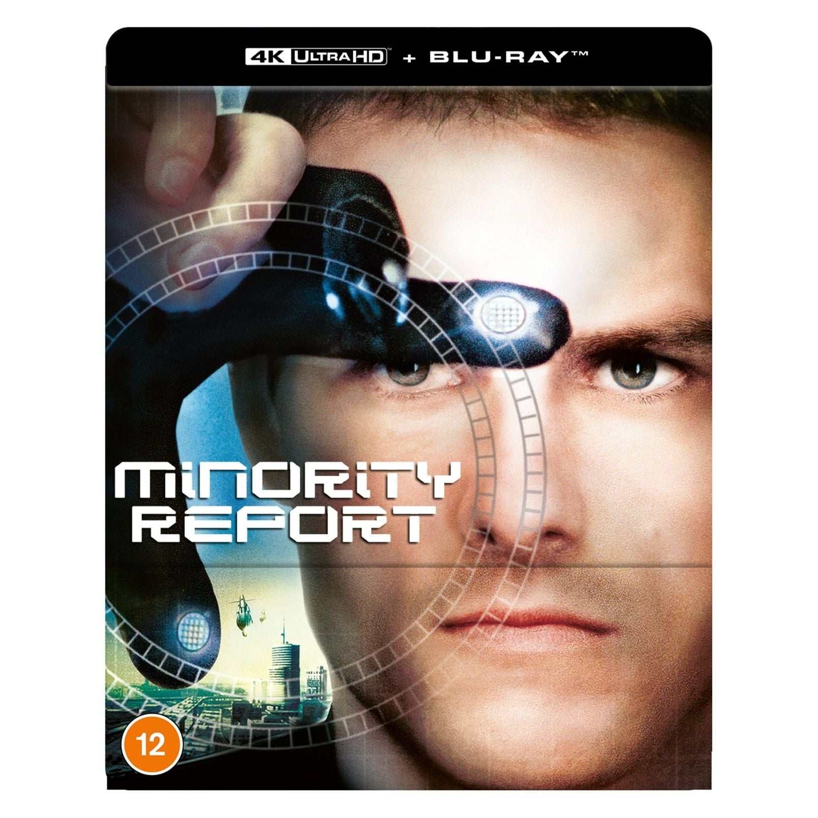 Minority Report UK Steelbook 4K UHD Blu-Ray limited edition box with embossed badge and gloss finish