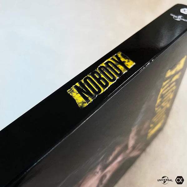 Nobody 4K UHD and Blu-Ray limited edition steelbook slipcase with embossed glossy finish and extras