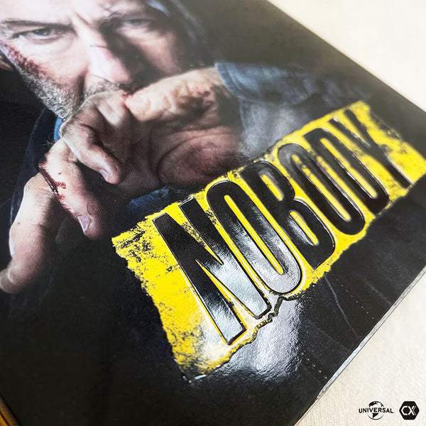 Nobody 4K UHD limited edition steelbook with full slip cover and extras packaging close-up