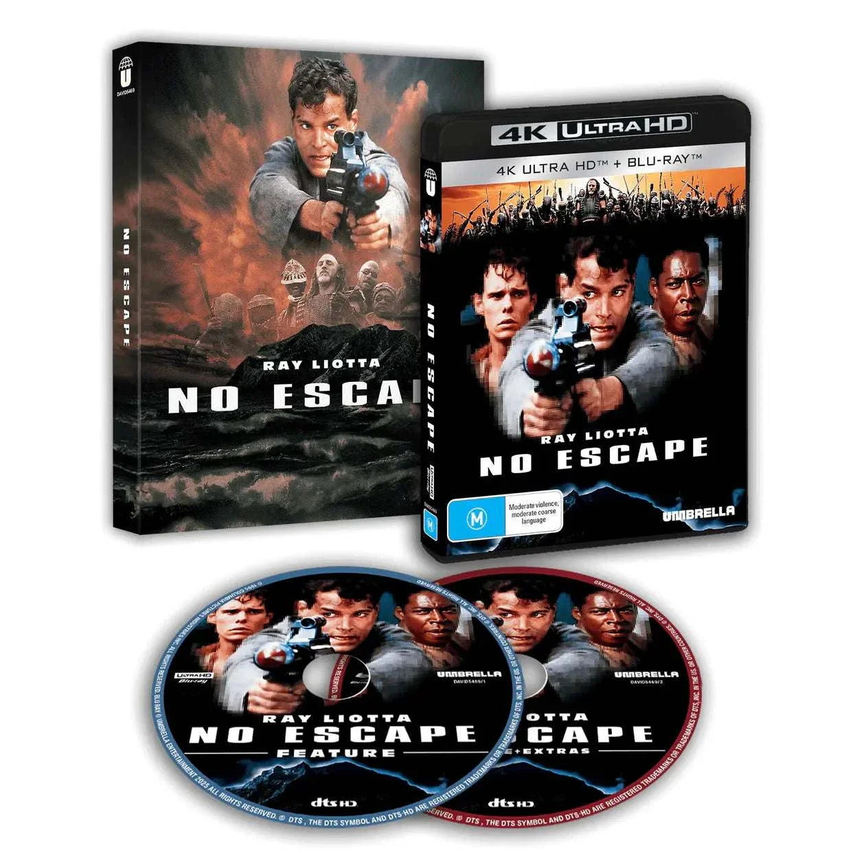 No Escape 4K UHD and Blu-Ray limited edition slipcover with Ray Liotta on cover and discs, pre-order release March 2026