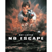 No Escape movie poster featuring Ray Liotta aiming a gun with a stormy sky and island background