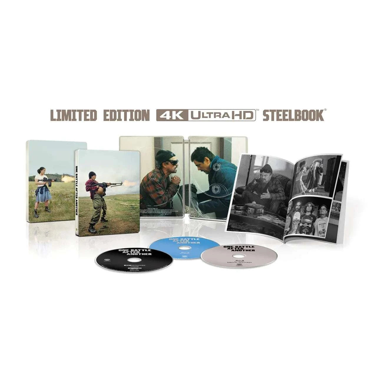 One Battle After Another limited edition steelbook 4K UHD and Blu-Ray pre-order cover with cast and release info