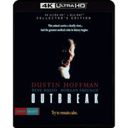 Outbreak 1995 Collector's Edition 4K UHD Blu-ray cover with screaming monkey and cast names