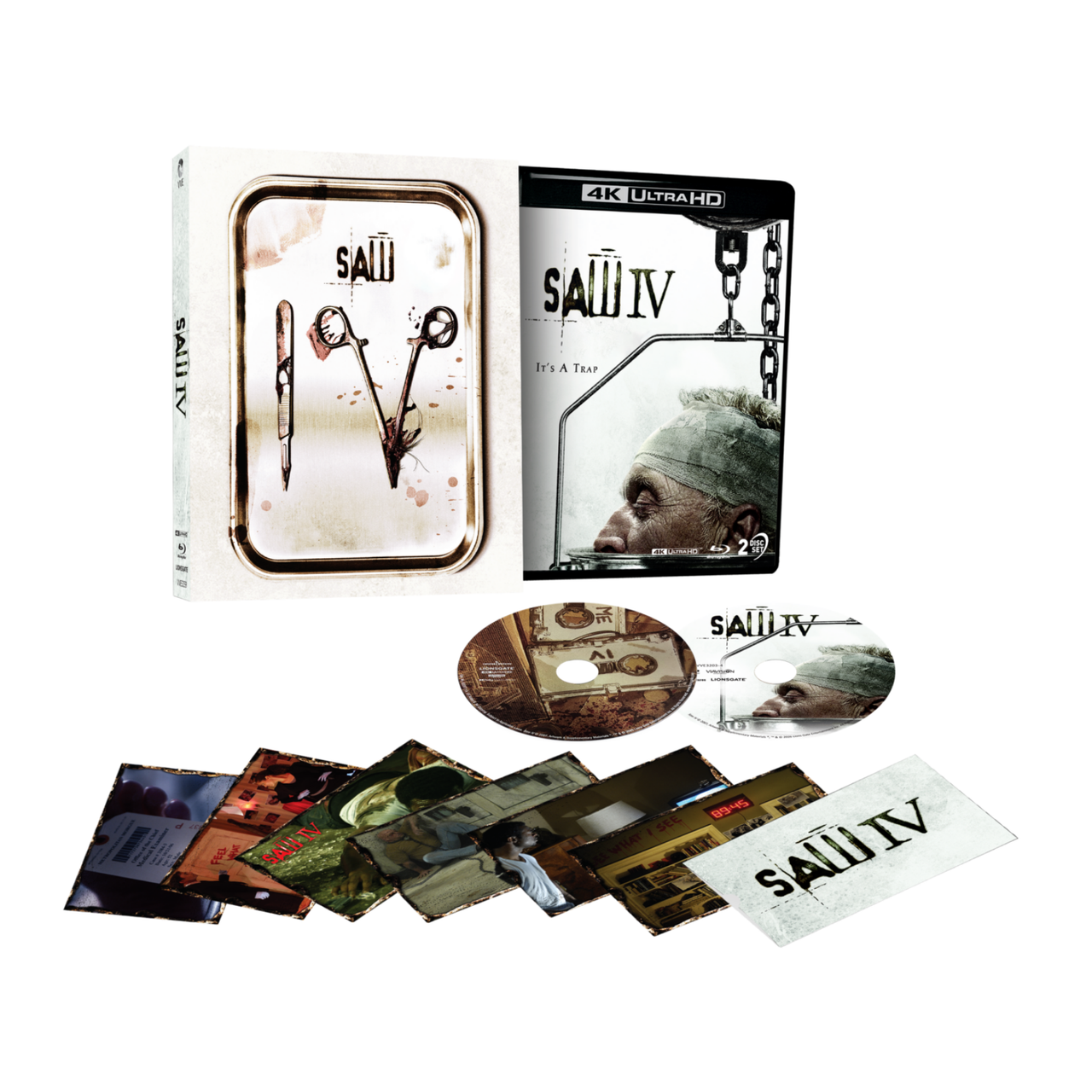Saw IV 2007 4K UHD and Blu-ray limited edition pre-order packaging with 3D lenticular hardcase and art cards
