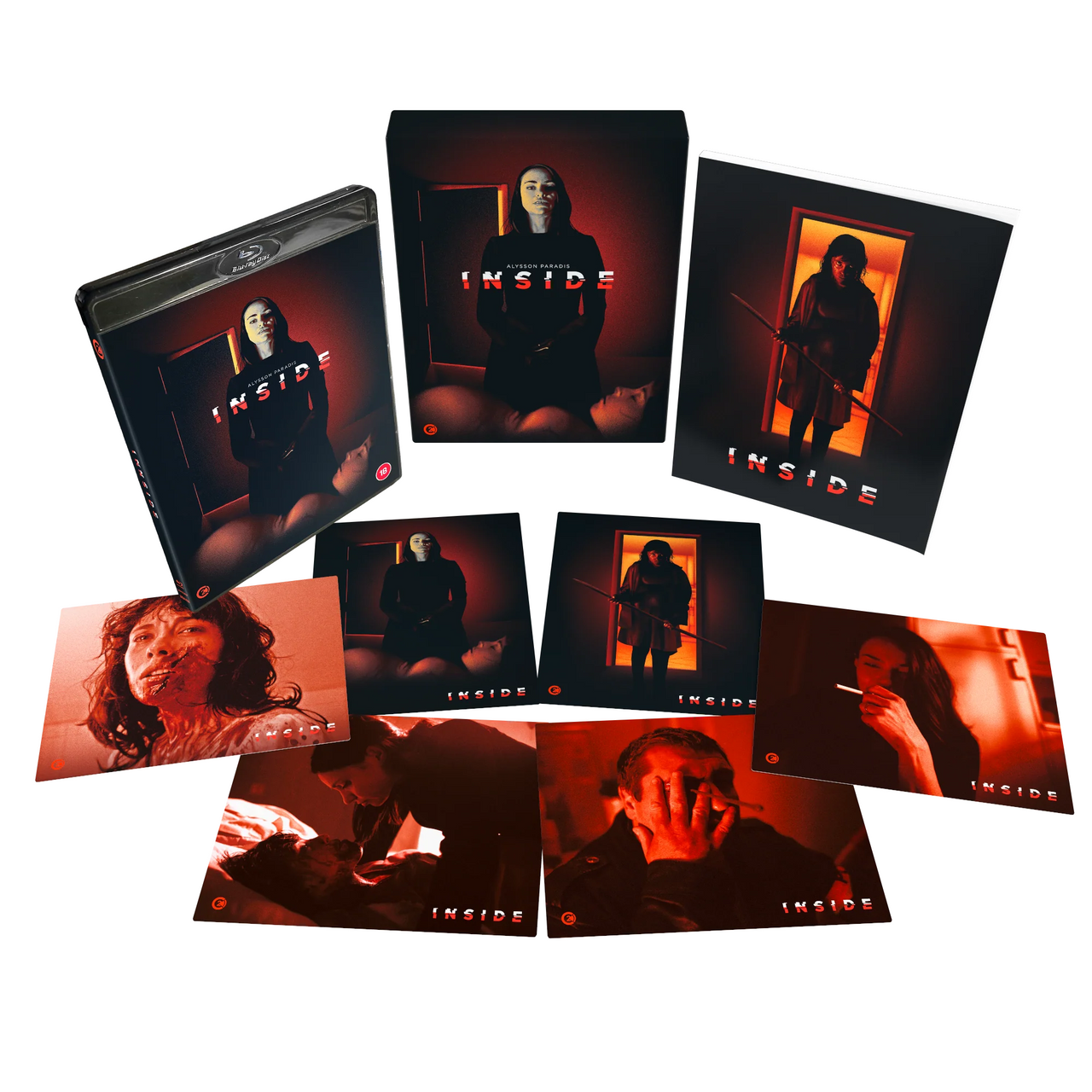 Inside Limited Edition Blu-Ray with rigid slipcase, booklet, and six collectors' art cards featuring horror film scenes