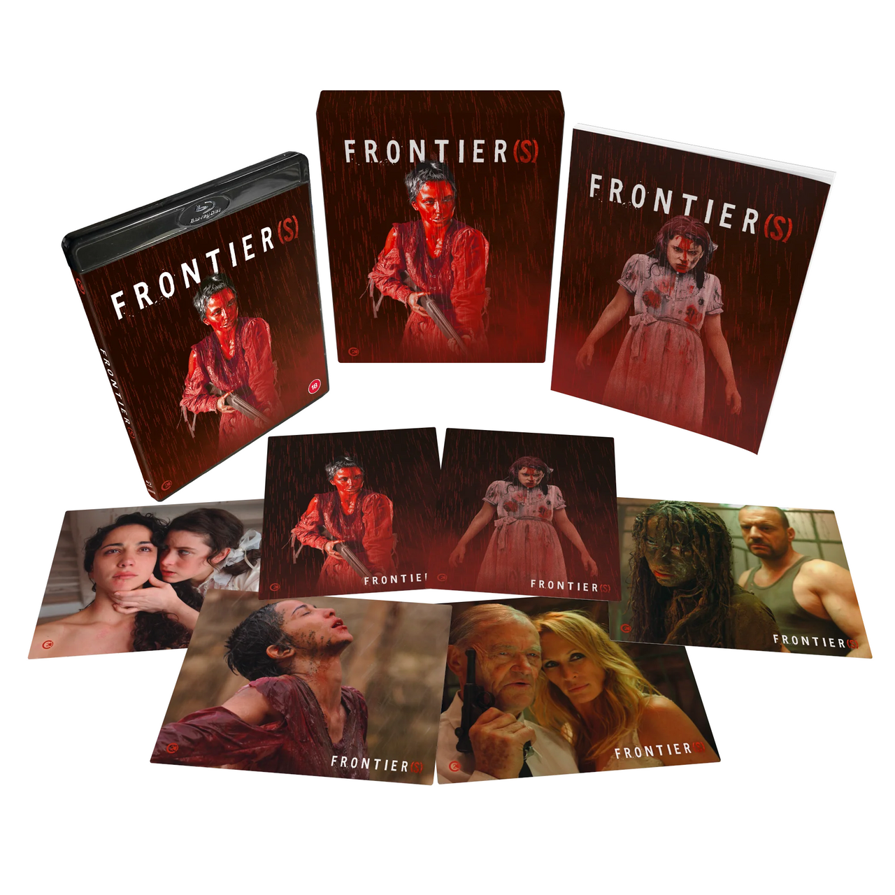Frontier(s) Limited Edition Blu-Ray with rigid slipcase, 70-page book, and six collector's art cards featuring horror film scenes