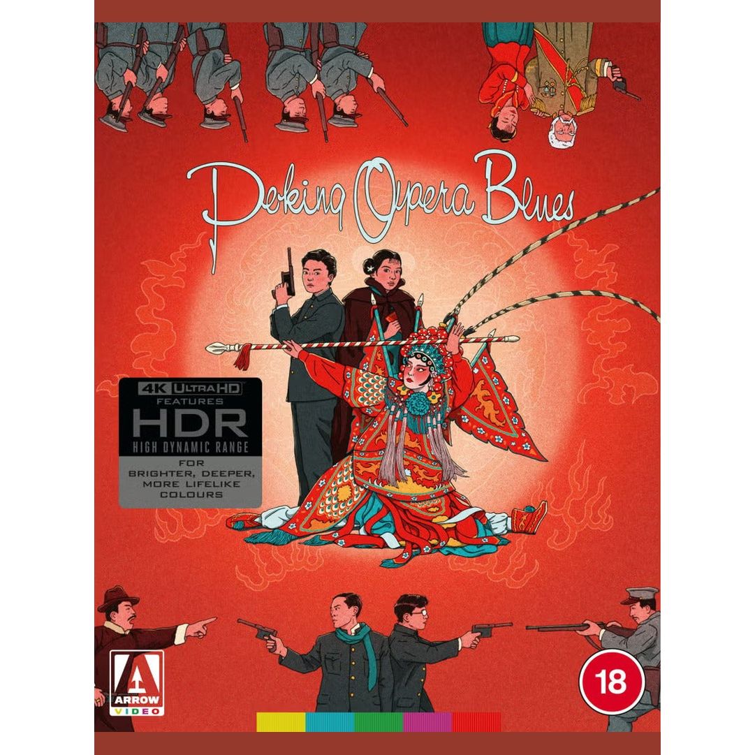 Peking Opera Blues limited edition 4K UHD cover with red background and illustrated characters in traditional costumes and action poses
